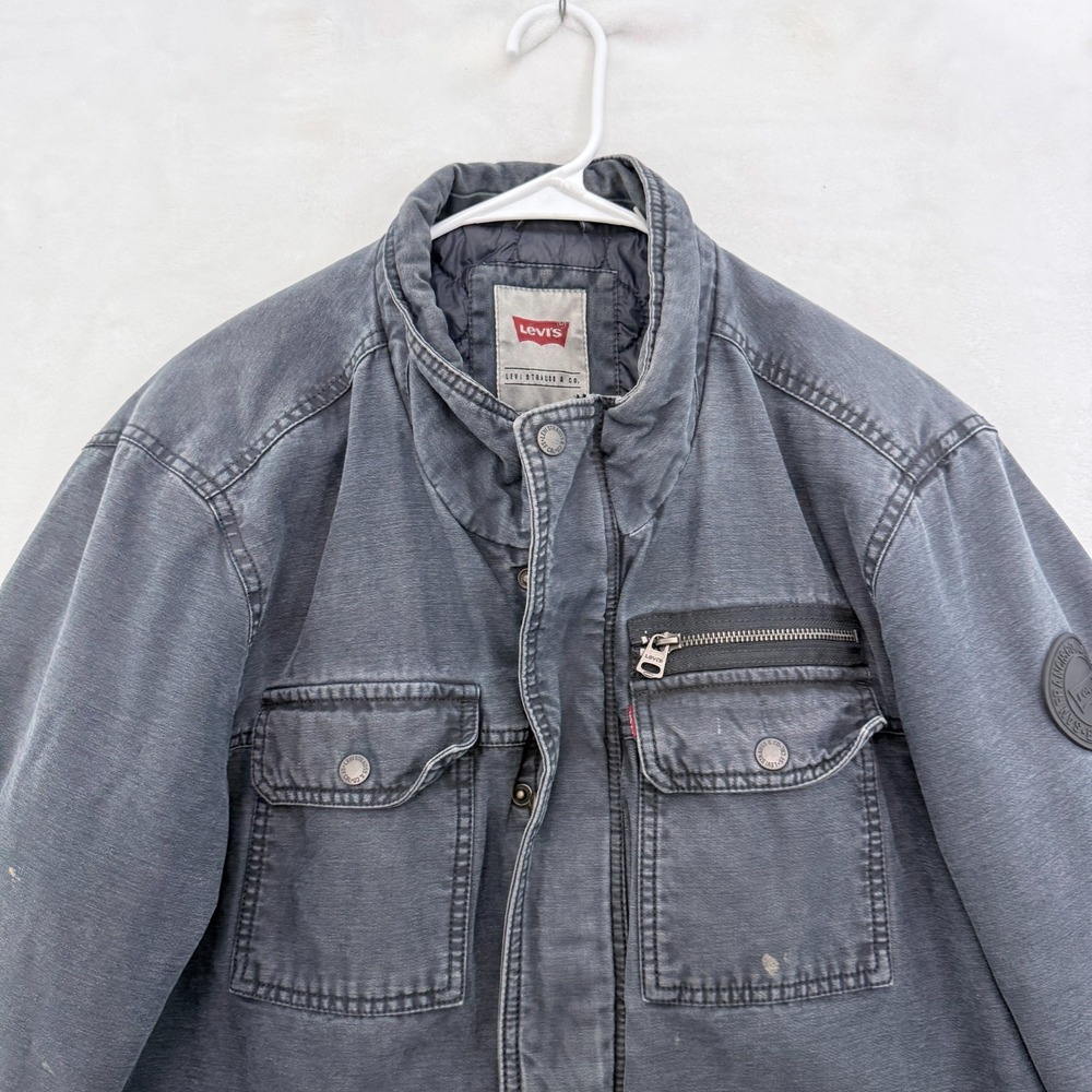 Levis Bomber Jacket Mens L Gray Full Zip Military Quilted Line - Picture 3 of 11